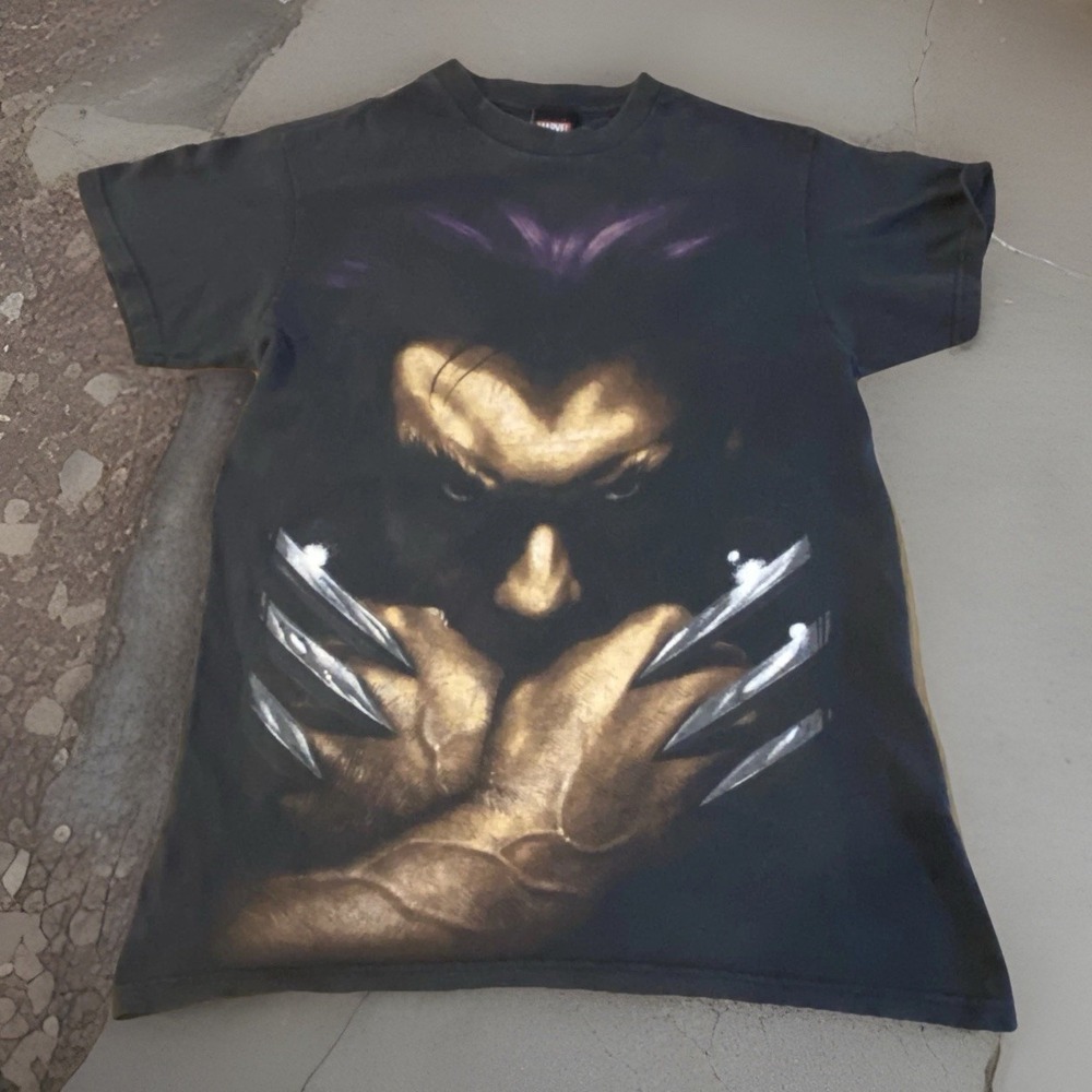 Vtg Wolverine X-Men Mad Engine Marvel T Shirt S‎ all over print Htf Fade Rare